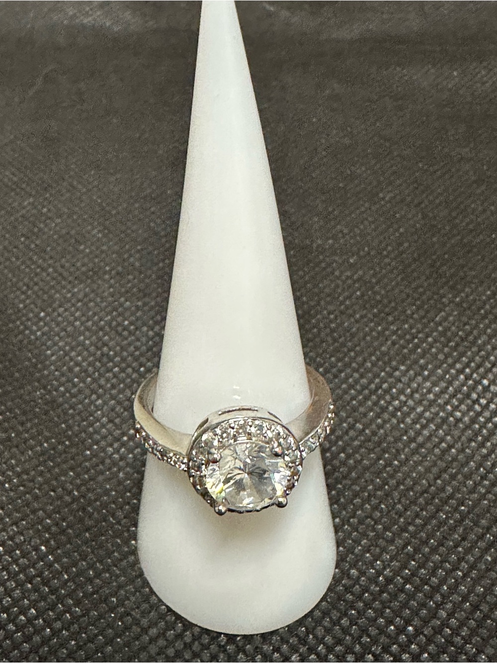 Silver Halo Cubic Zirconia Engagement Ring - White Size 9